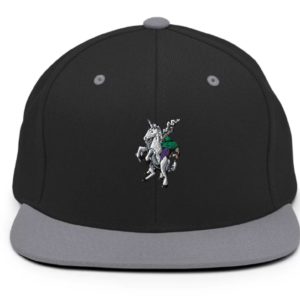 BJNC black-and-grey snapback with embroidered unicorn rider